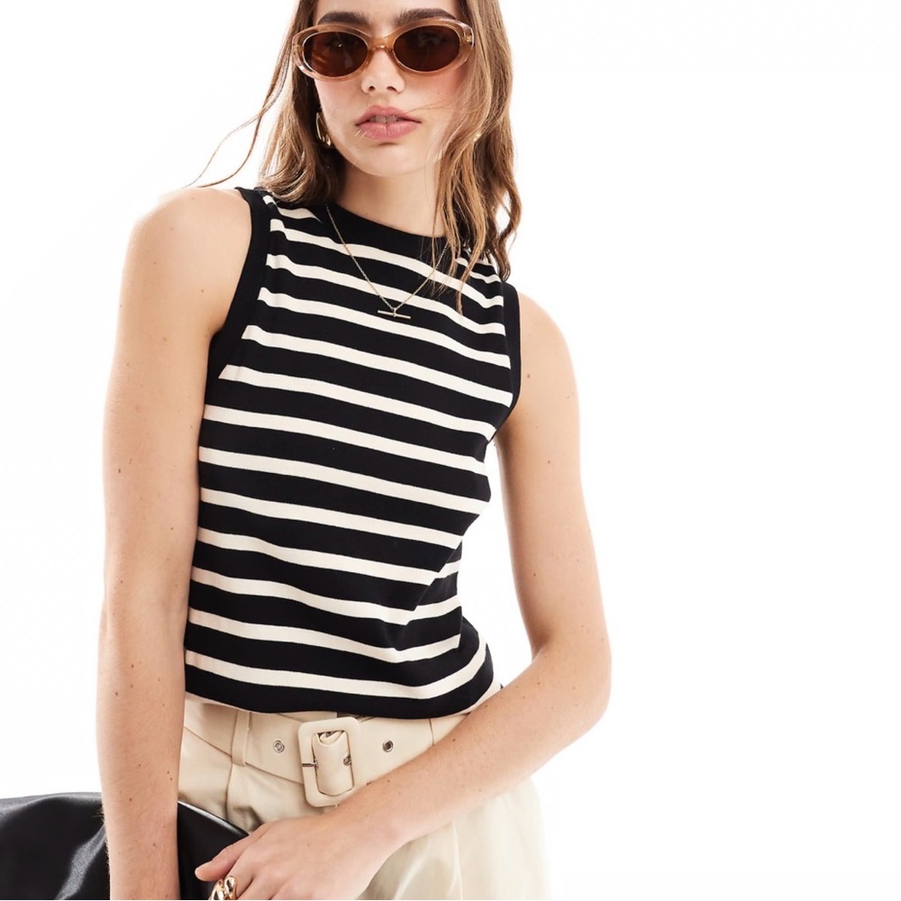Mango Sleeveless knit stripe top in black Womens Large %100 cotton